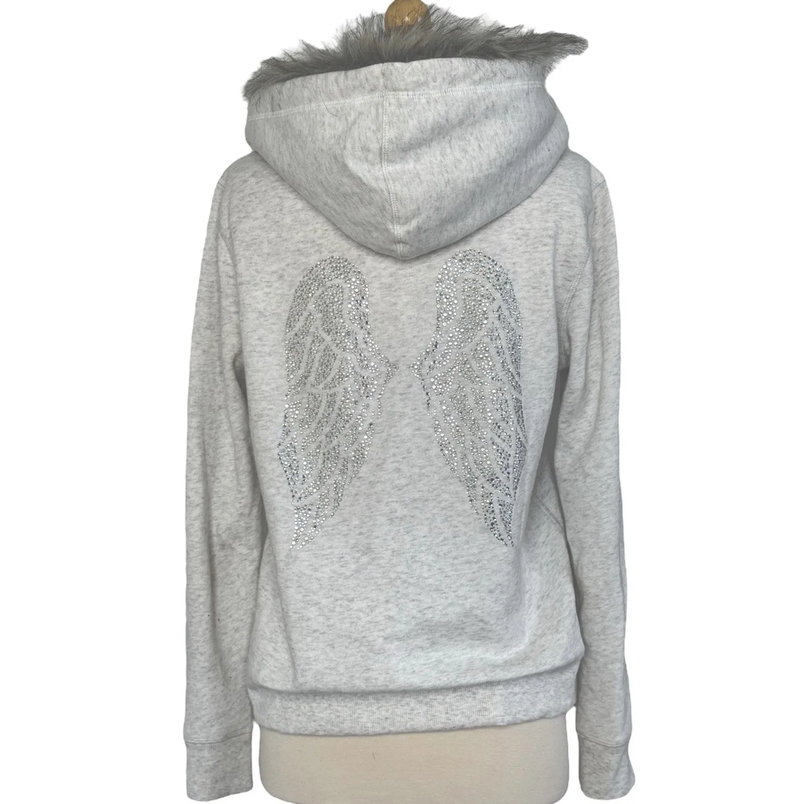 VICTORIA’S SECRET Supermodel Fashion Show Rhinestone Wings Faux Fur Zip Hoodie S - Image 10