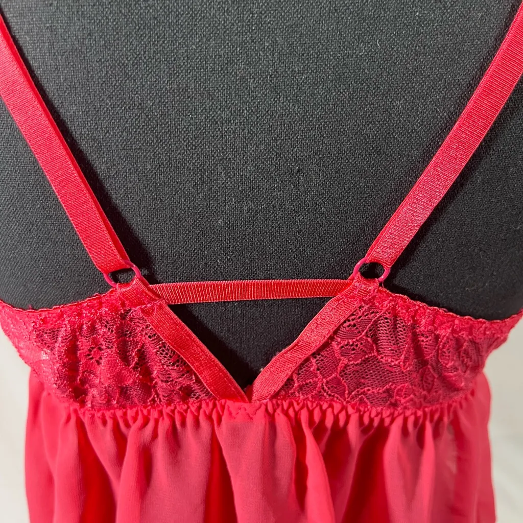 Apt. 9 Intimates Babydoll Chemise Lace & Bow‎ Accents M Bright Coral Color NEW - Image 3