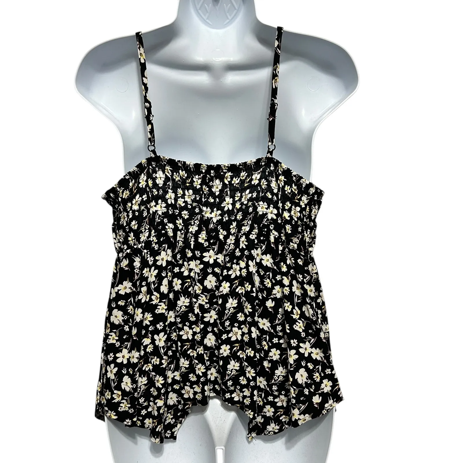 No Boundaries Juniors Cami M Black Floral Babydoll Lace Asymmetrical Hem Cottage - Image 2