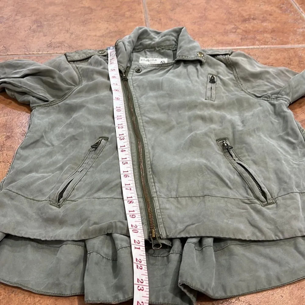 Pistola Revolve Bowie Moto Swing Jacket 100% Tencel Hi-Lo Hem Military size S - Image 13