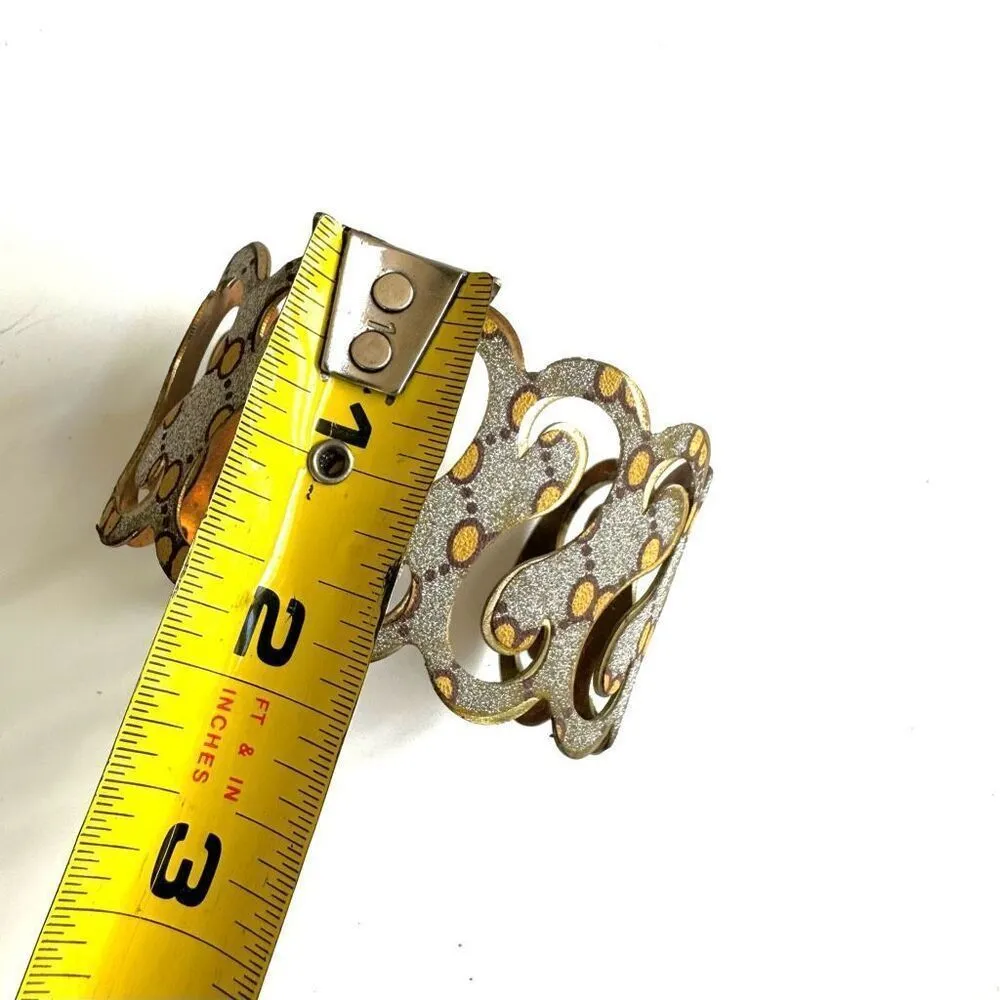 Silver gold tone wide cut out open cuff bracelet - Image 6