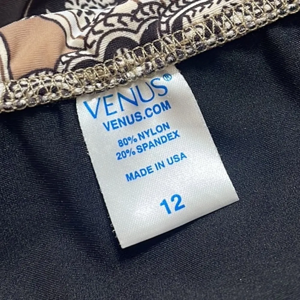 Venus Bikini Swimsuit Brown Black Paisley Skirted 12 DDD - Image 5