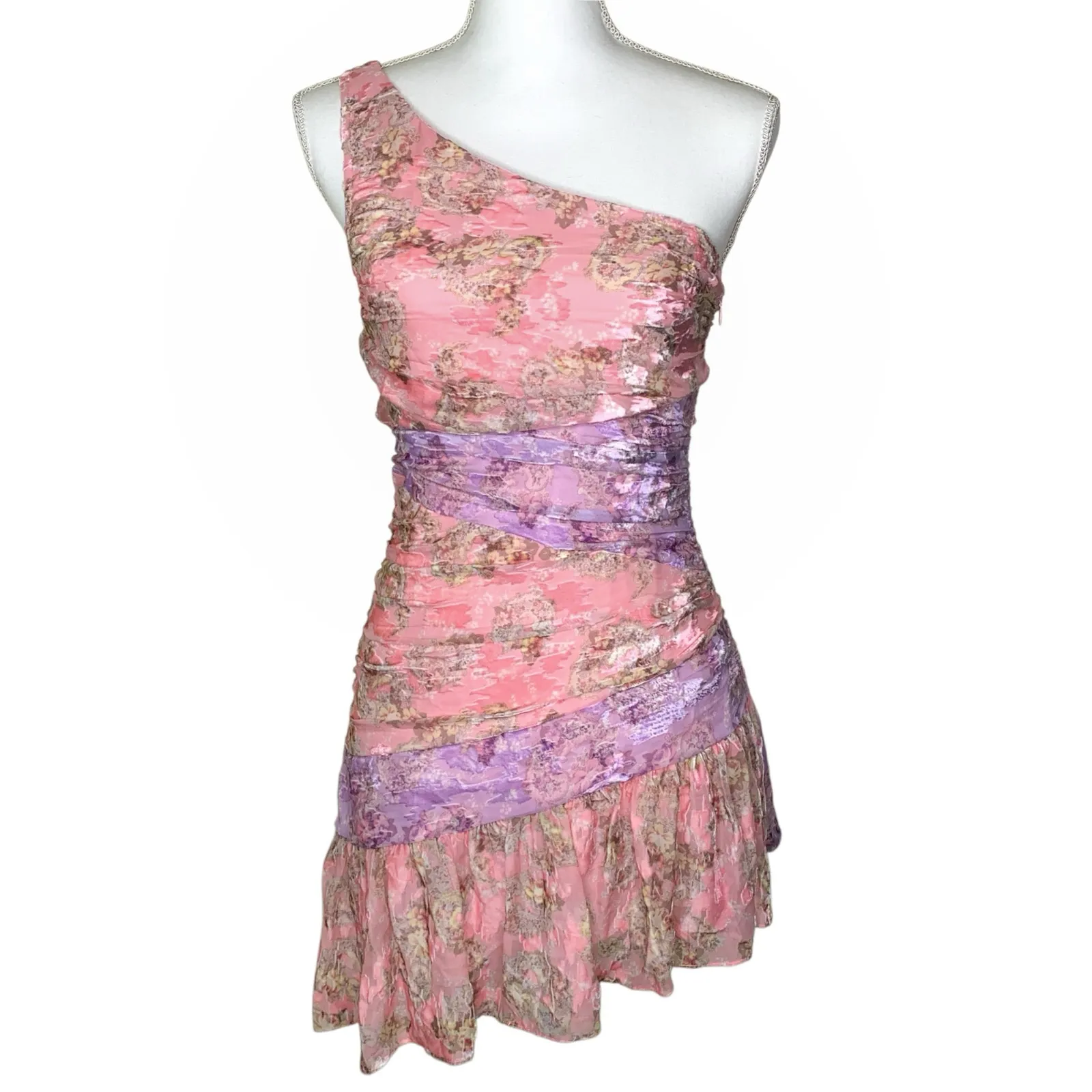LoveShackFancy Zietta Dusty Amethyst Floral Paisley Velvet One Shoulder Mini - Image 7