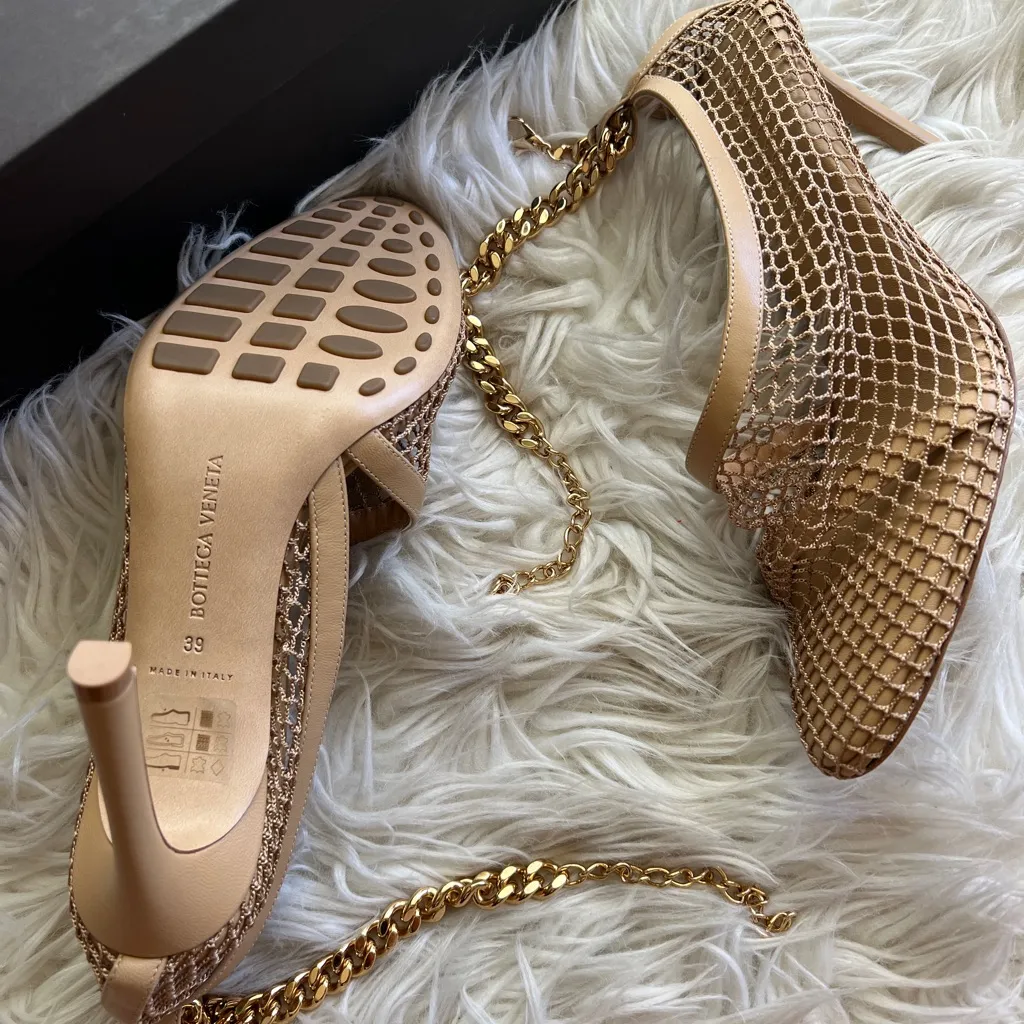 Bottega Veneta Tan Nude Mesh d’Orsay Stiletto Pumps - As Seen on Hailey Beiber - Image 13