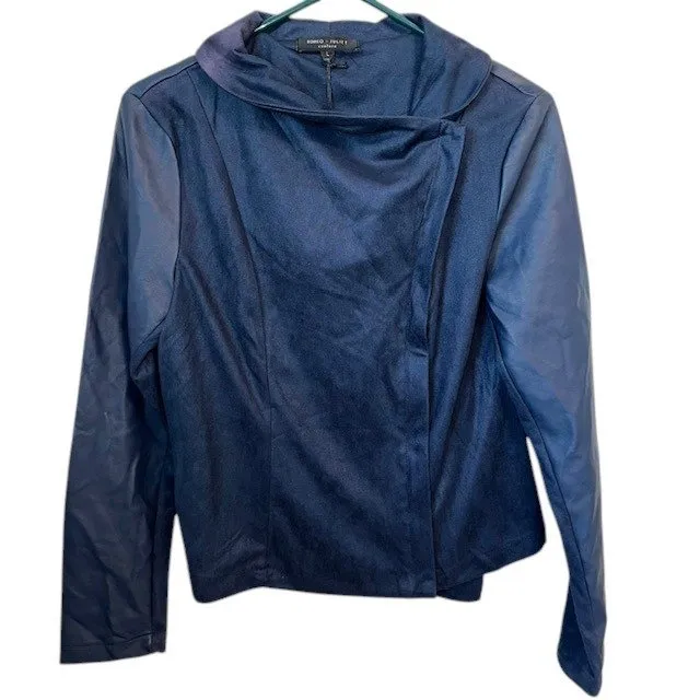 NWT‎ Romeo & Juliet Couture Moto Jacket Faux Leather Trim Asymmetrical Blue L - Image 4