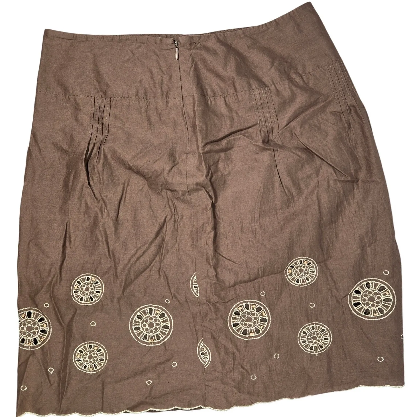 Ann Taylor‎ Loft Cotton Metallic A-Line Skirt Brown Embroidered Scalloped Hem 8 - Image 2