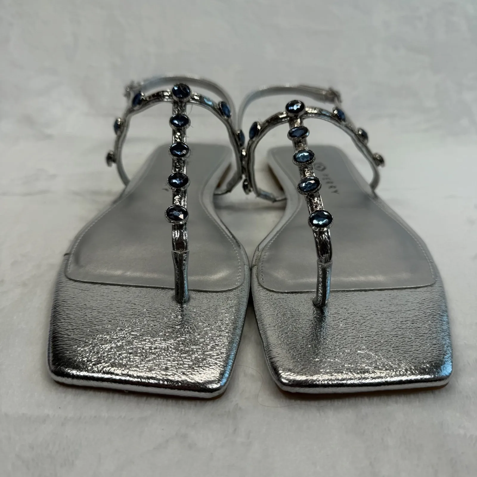 Katy Perry Camie Gemstone Sandals Silver‎ Thong Strap Square Toe Size 9M Silver - Image 2