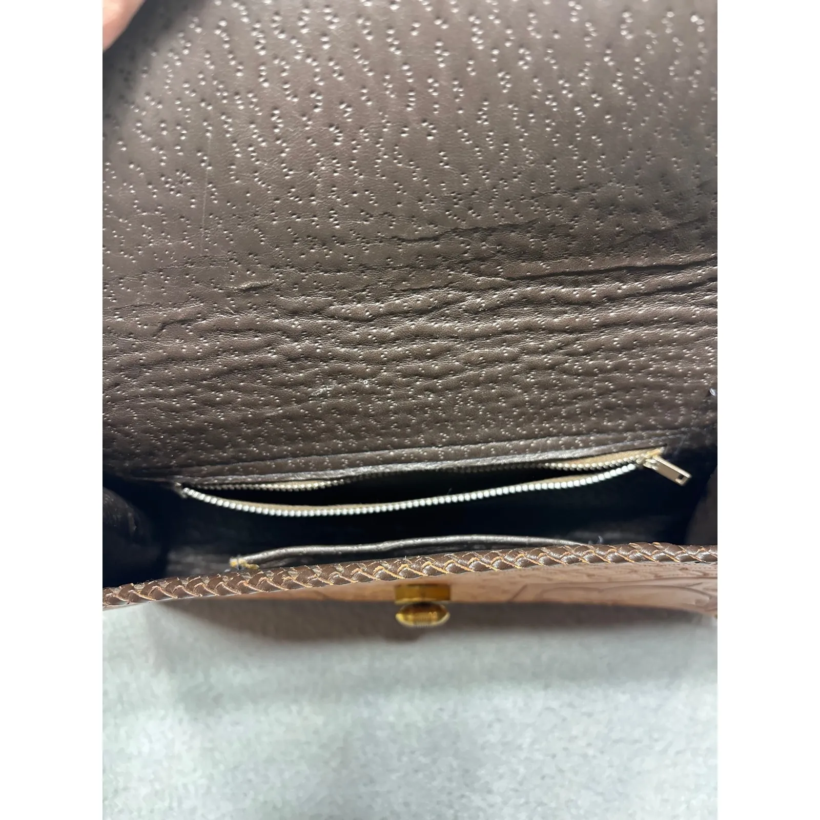 Vintage Tooled Leather Clutch Purse Floral Design Southwestern Boho Embossed Brown - Image 7