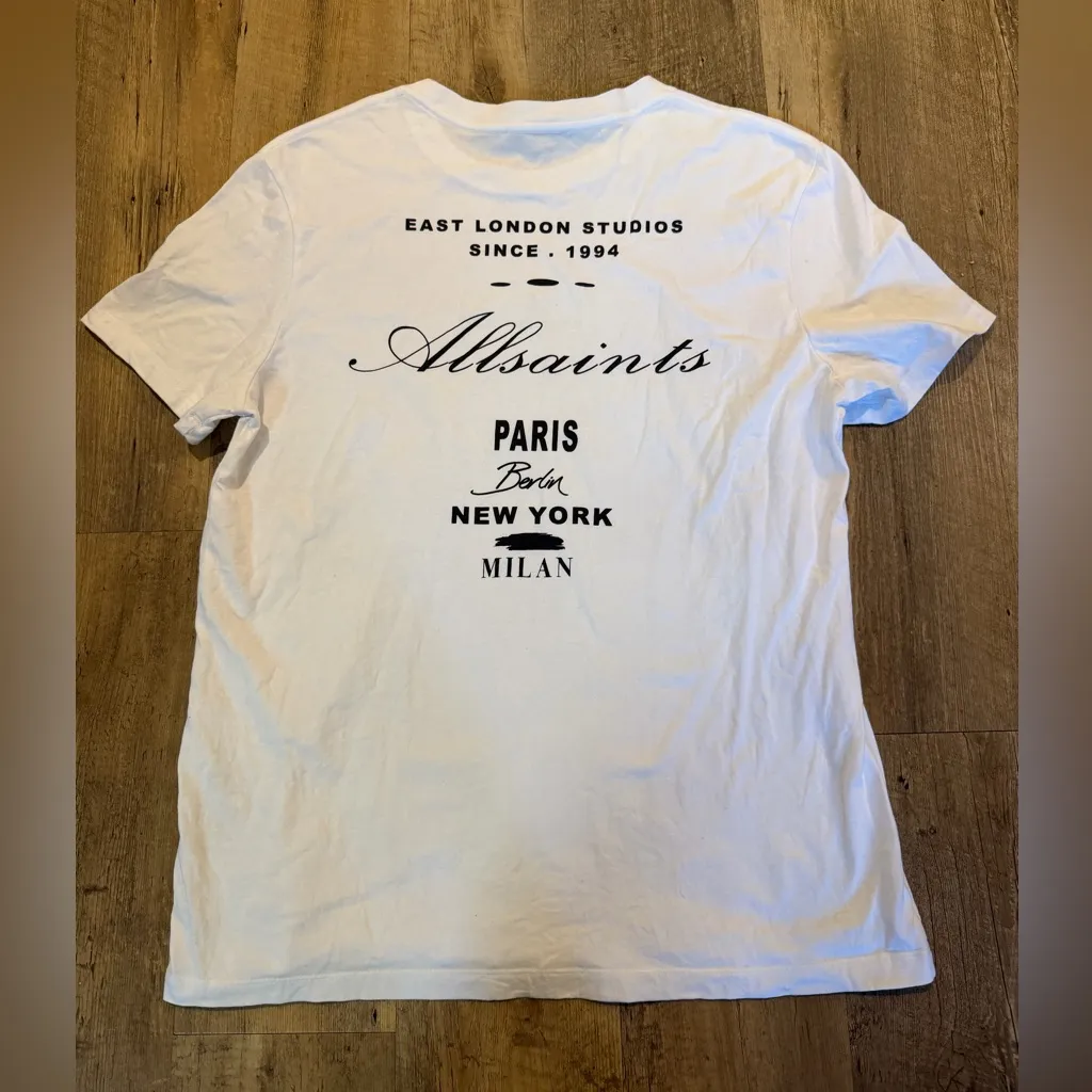 All Saints Vita Logo Print T-Shirt White Women's Medium - Image 4