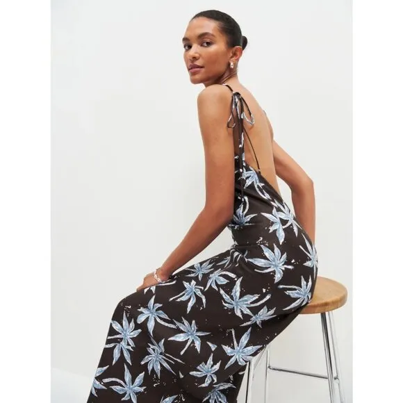 💕REFORMATION💕 Selia Linen Halter Maxi Dress ~ Date Palm Leaf Print Large L NWT - Image 2