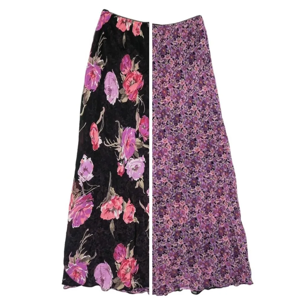 Vintage 90s Reversible Purple Floral Maxi Skirt Size M - Image 12