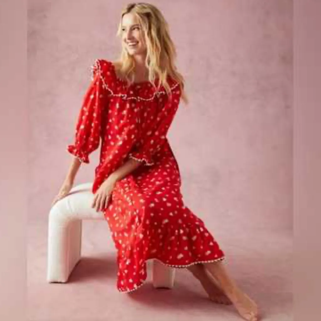 Printfresh x Pencil & Paper Co Hearts Midi Nightgown Dress in Size Large - Image 2