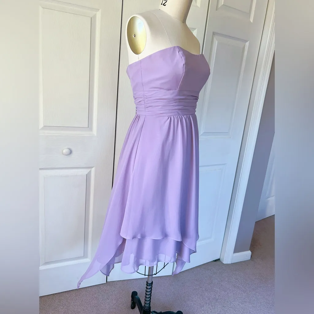 Alfred Angelo 7196 Strapless Asymmetrical Chiffon Dress in Victorian Lilac - Image 5