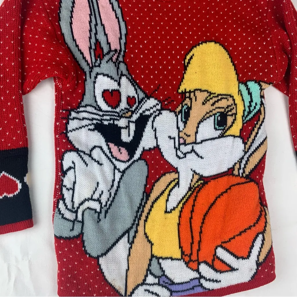 Warner Bros. Space Jam women's medium love bugs bunny Lola basketball sweater 90 Red - Image 4