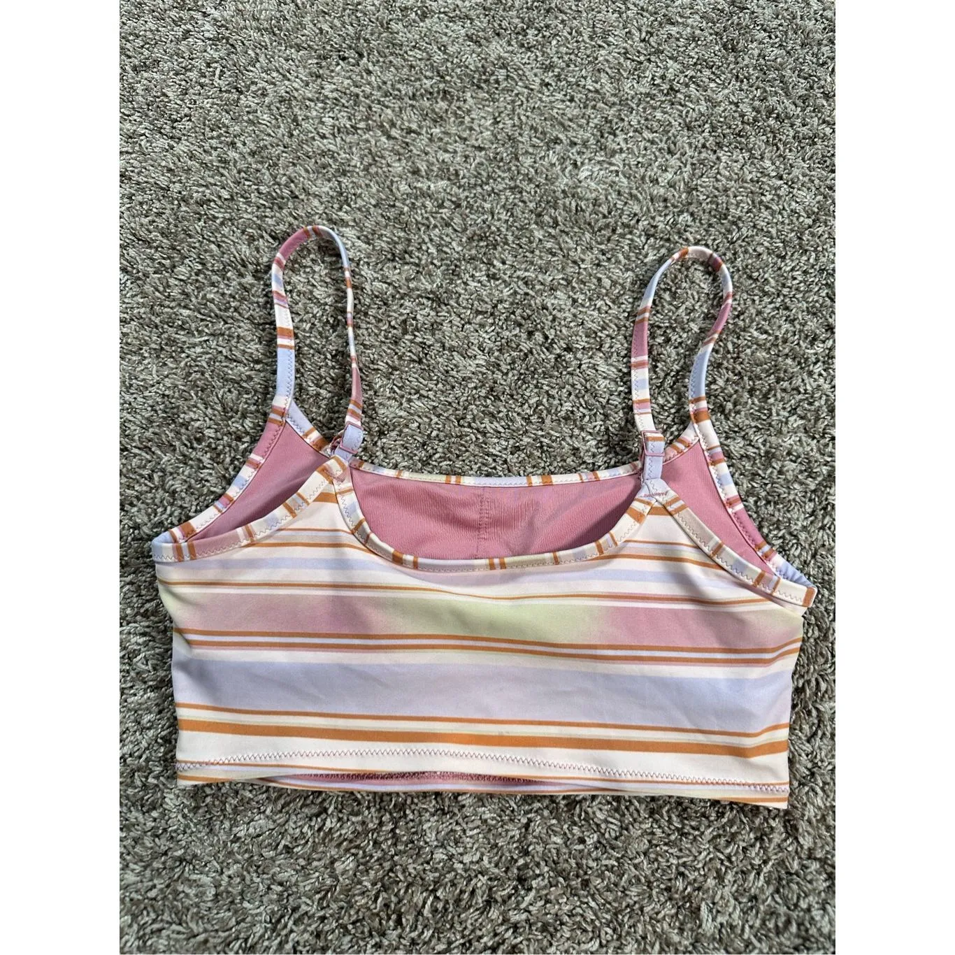 Aerie Longline Scoop Swim Bikini Top Stripe Print Size XS  Pastel Pink Orange - Image 3