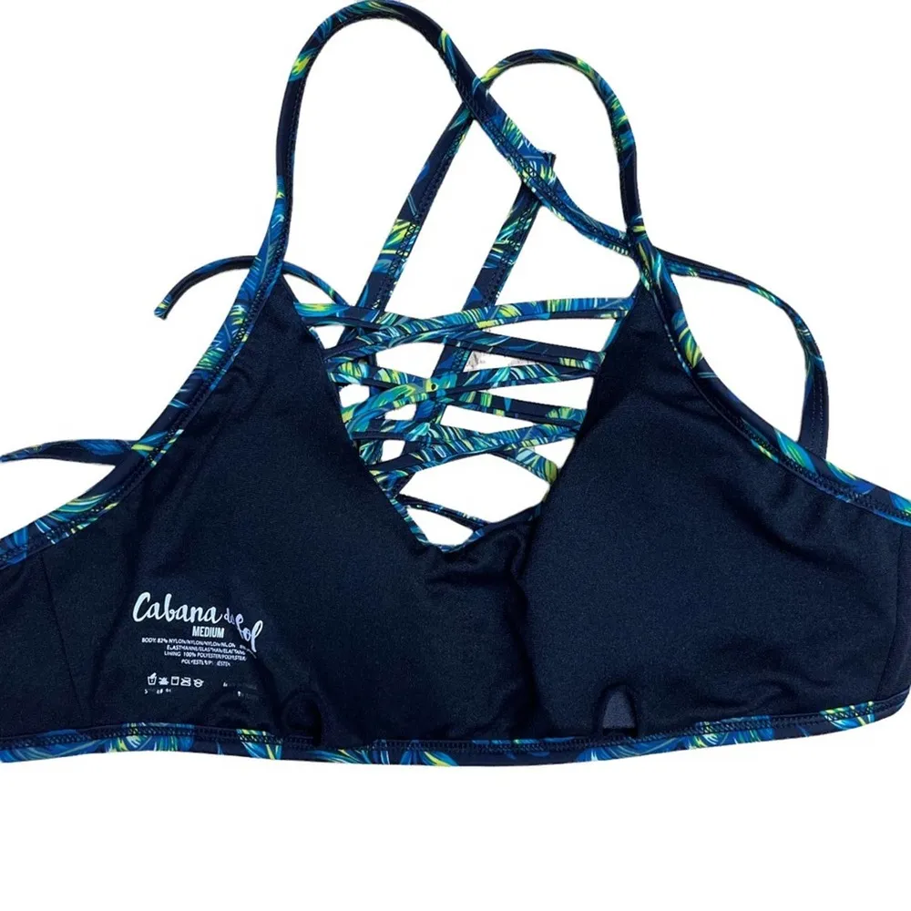 Cabana Del Sol Palm Leaf Tropical Criss Cross Bikini Top Medium Green - Image 7