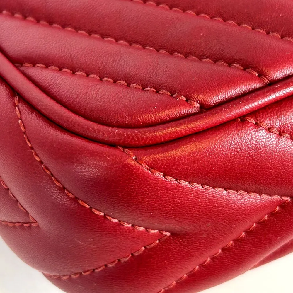 MICHAEL KORS Cherry Red Susannah Lock Messenger Crossbody Bag Purse ChevronQuilt - Image 16