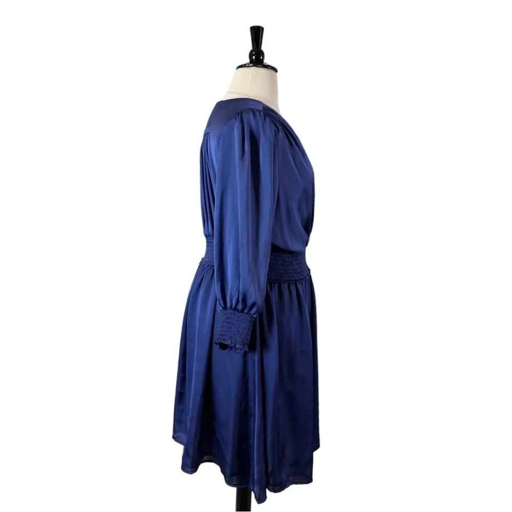 Ophelia Roe Dress V-neck Smocked Waist Ling Sleeves Blue New Satin Women’s XL - Image 3