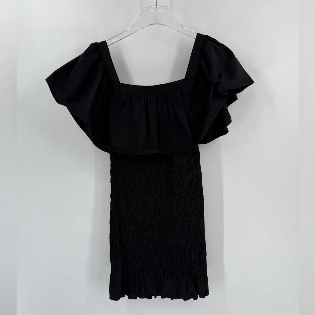 Solid & Striped Revolve Dress‎  Smocked Ruffle Black Poplin size small - Image 7