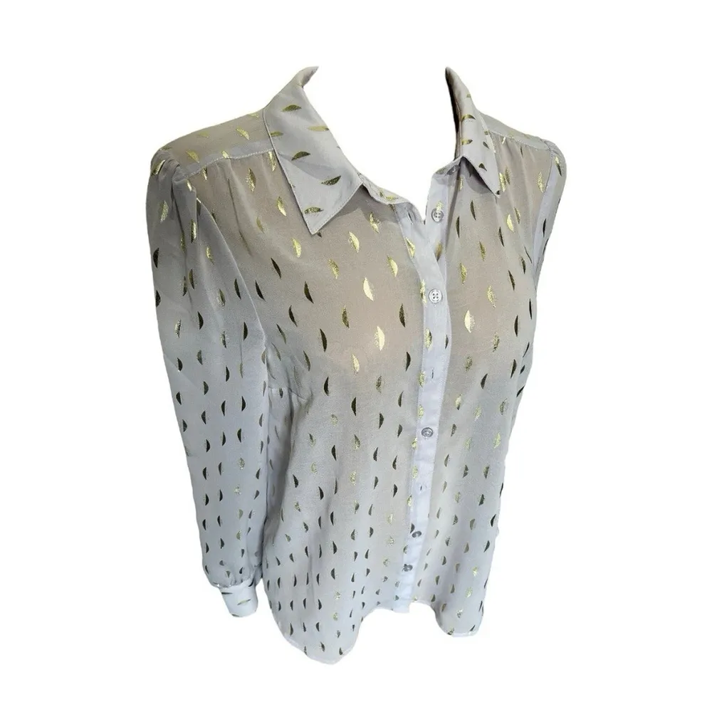 ModCloth Lavender w/ Metallic Gold Design Long Sleeve Button Top Shirt Blouse - Image 3