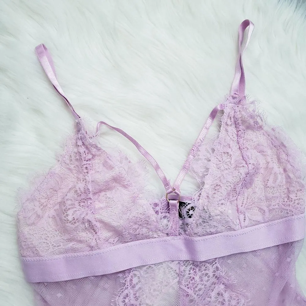 Just Sexy Lingerie Pastel Lavender Lace Strappy Bodysuit - Image 4