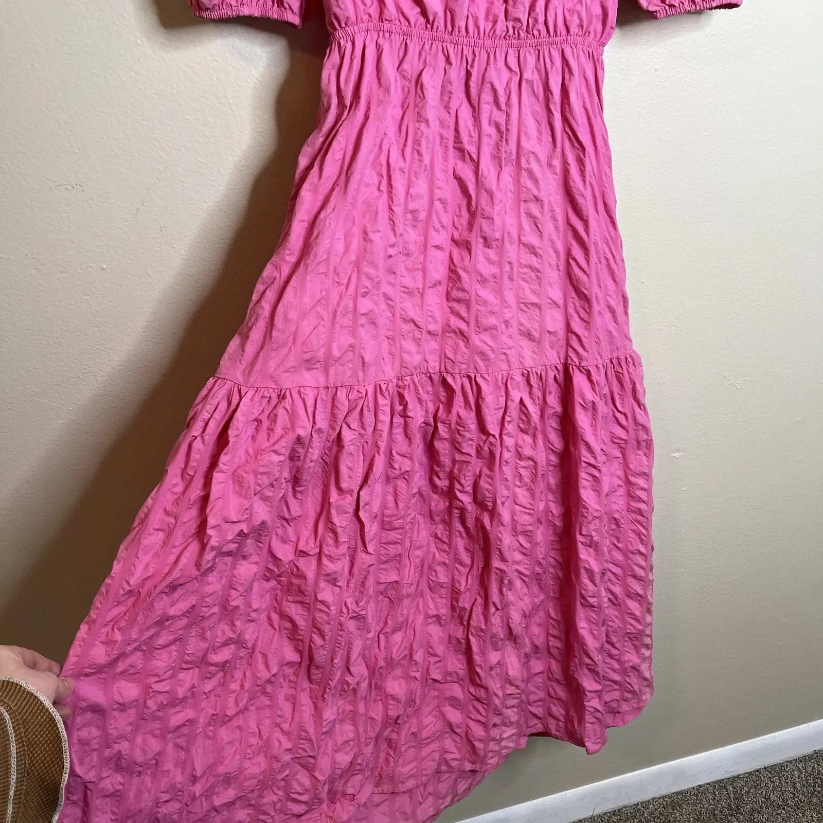 GLAMOROUS dress Hot Pink Tiered Preppy Cottagecore Preppy Bright Puff Sleeve S - Image 3