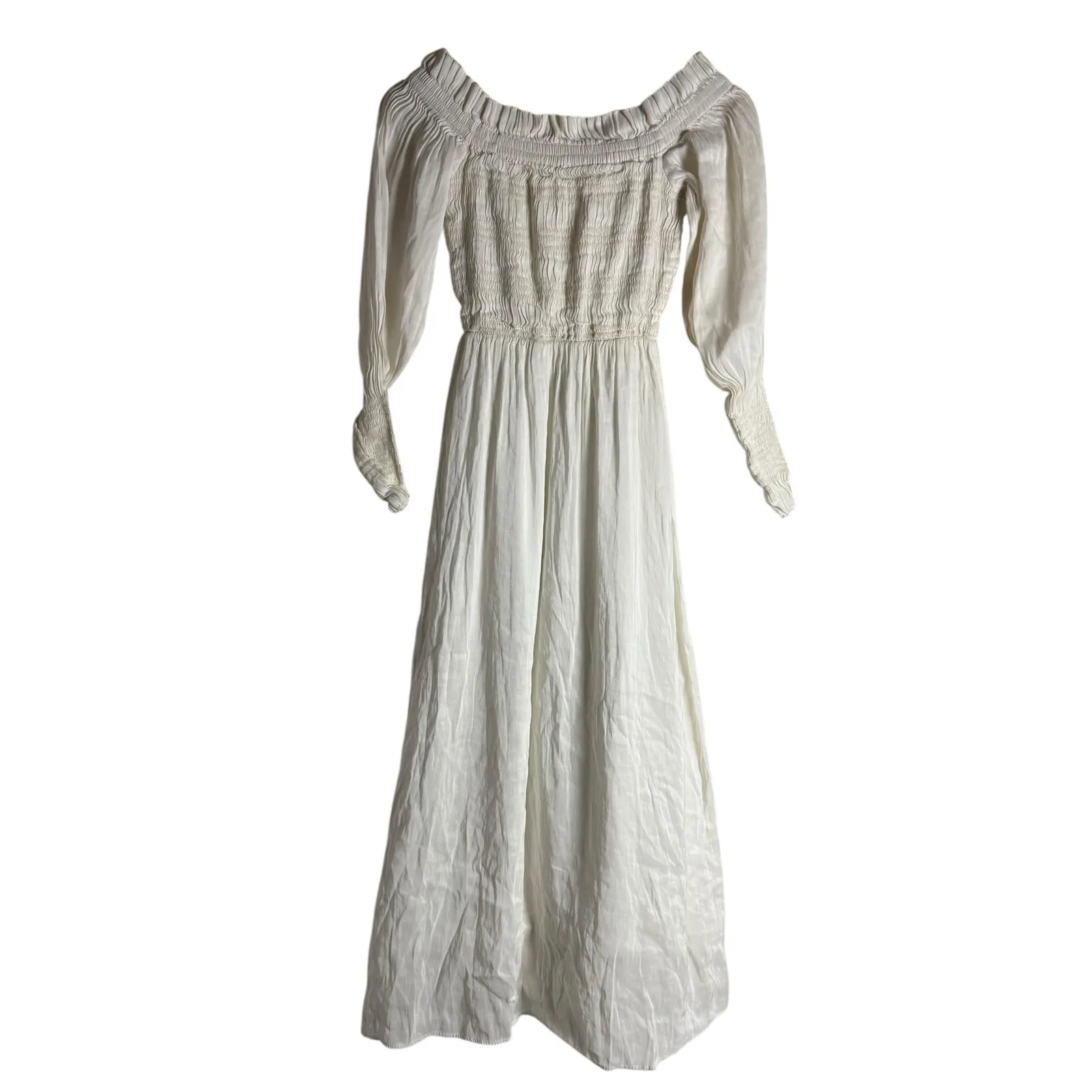 AllSaints Lary White Long Sleeve Off Shoulder Slit Linen Silk Midi Dress Size 4 - Image 14