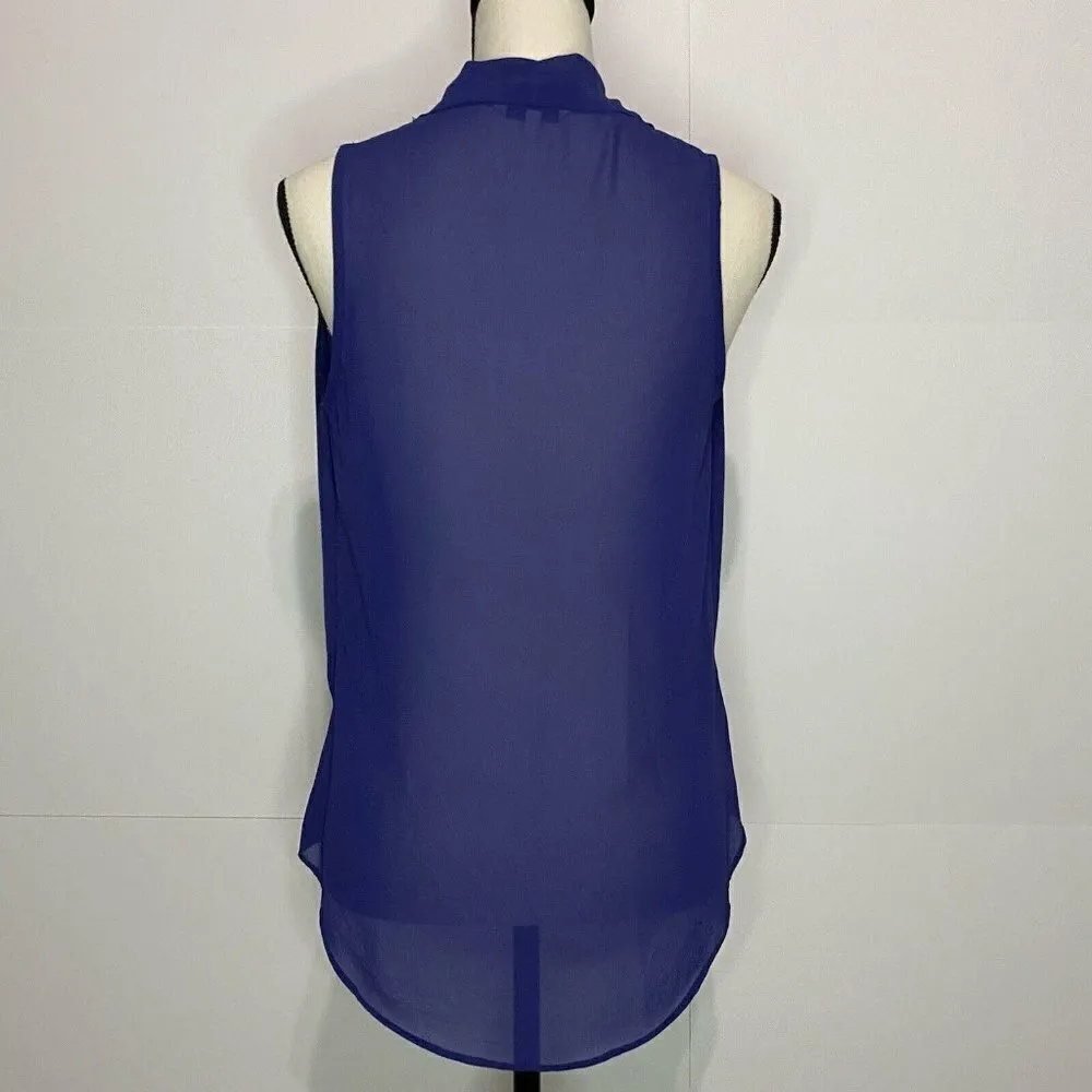 Naked Zebra Sz Small Navy Wrap Style Blouse V-Neck - Image 3