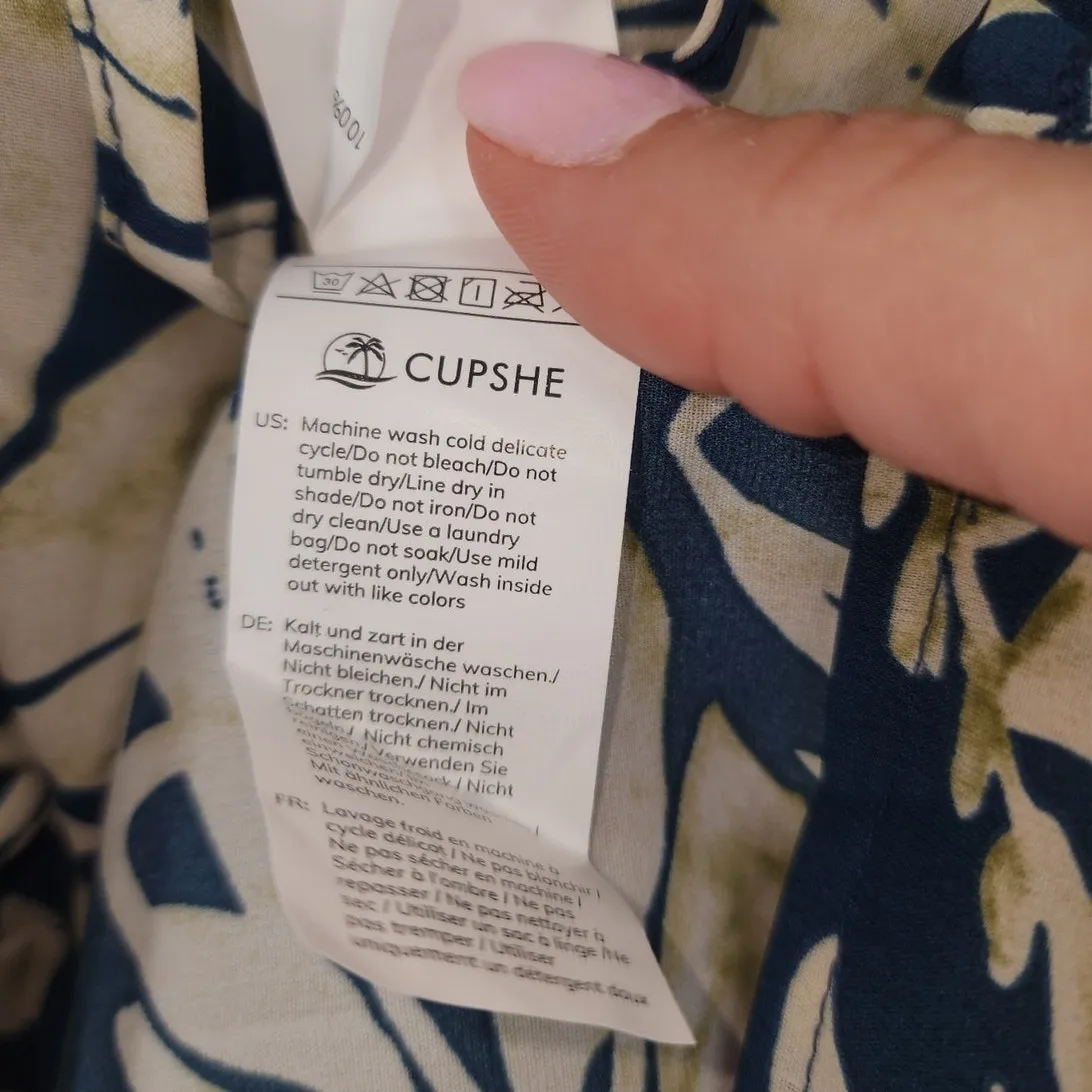 Cupshe Tropical Leaf Print Cover-Up Dress Navy/Cream Women’s XL - Image 10