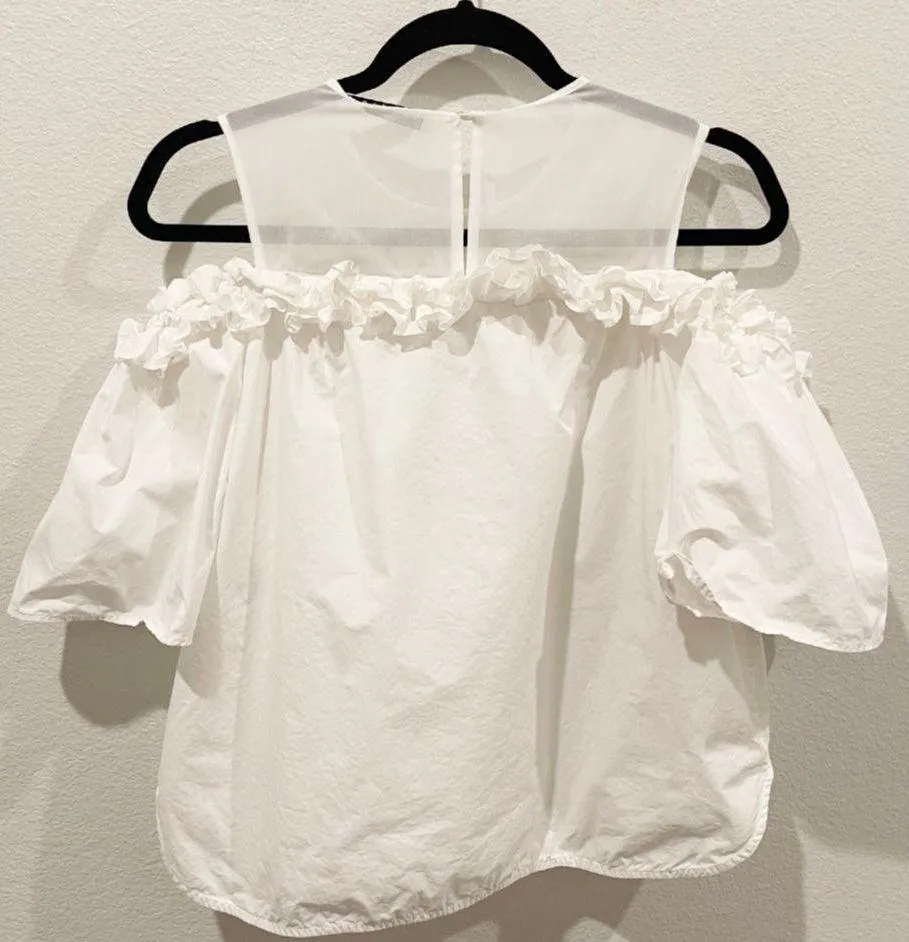 Sandro PARIS Off Shoulder Ruffle White Blouse - Image 2