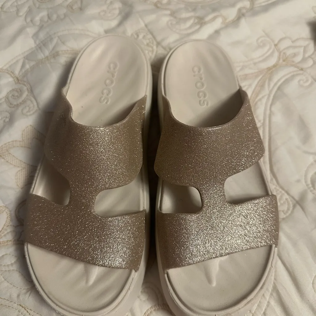 CROCS Women's Glitter Sandals - Beige - Image 2