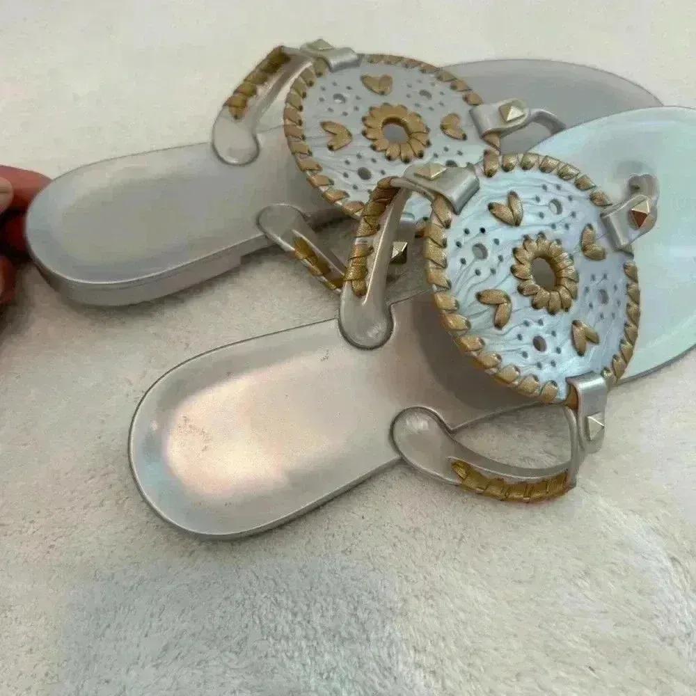 Jack Rogers Georgia Jelly Thong Sandals Silver & Gold Women's Size 8 - Image 4