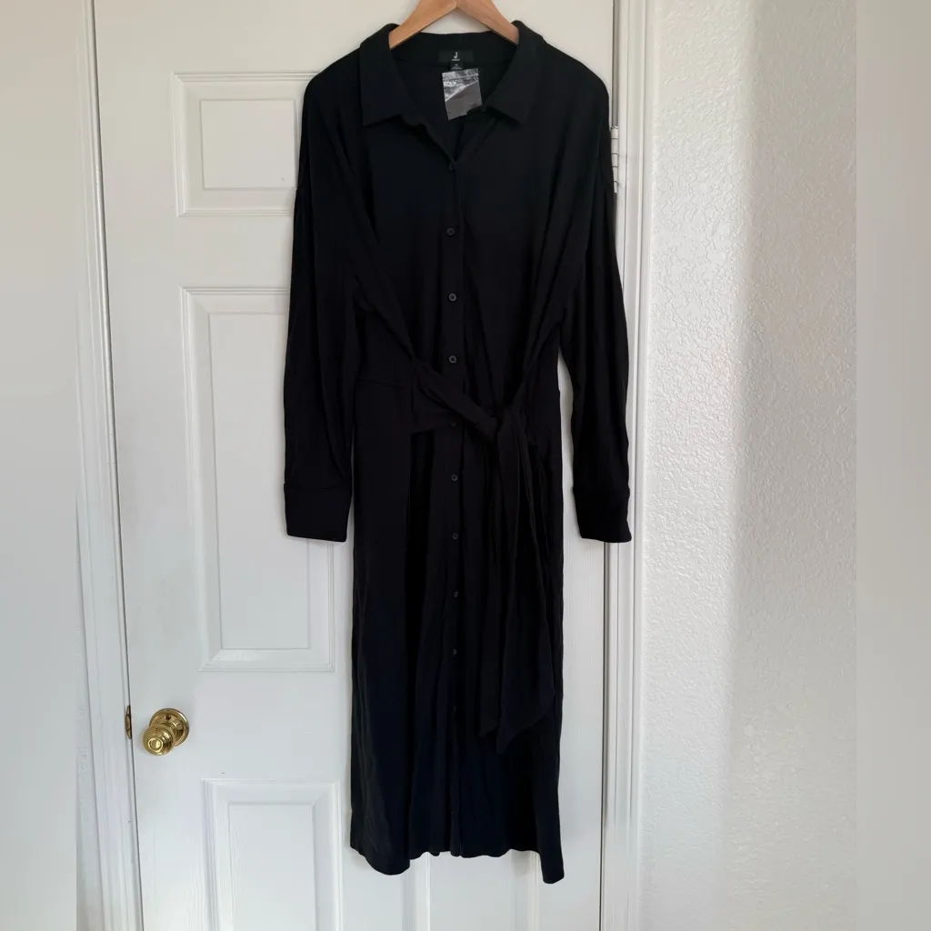 Jason Wu J Jason Wu Regular Draped Shirt Midi Dress Black Size XL Long Sleeve - Image 3