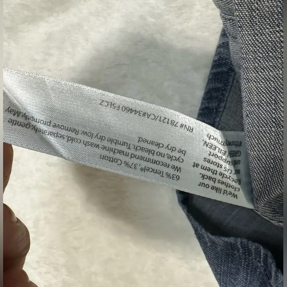 Eileen Fisher Blue Chambray Denim Asymmetrical Long Sleeve Shirt - Image 14