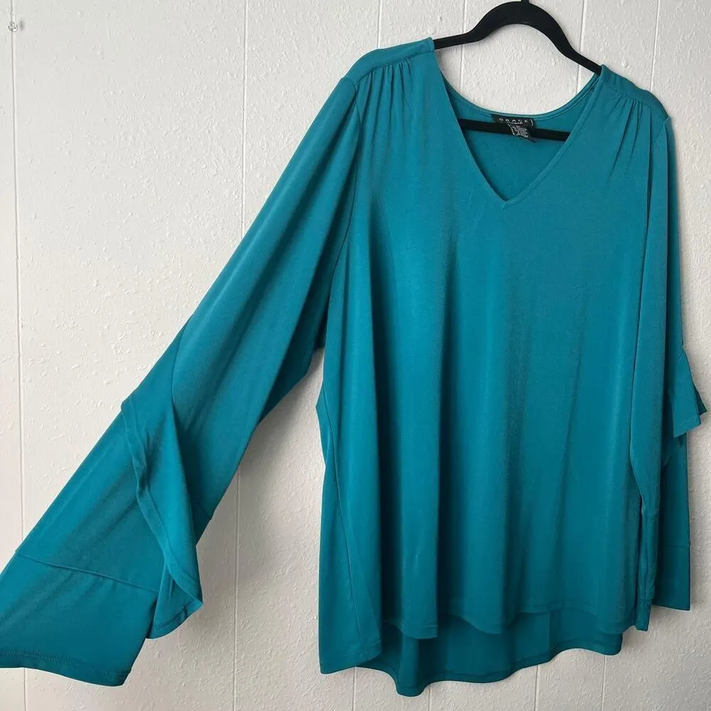 Grace Womens Top 2X Stretch Casual Workwear Career Office Contemporary Feminine Blue - Image 6