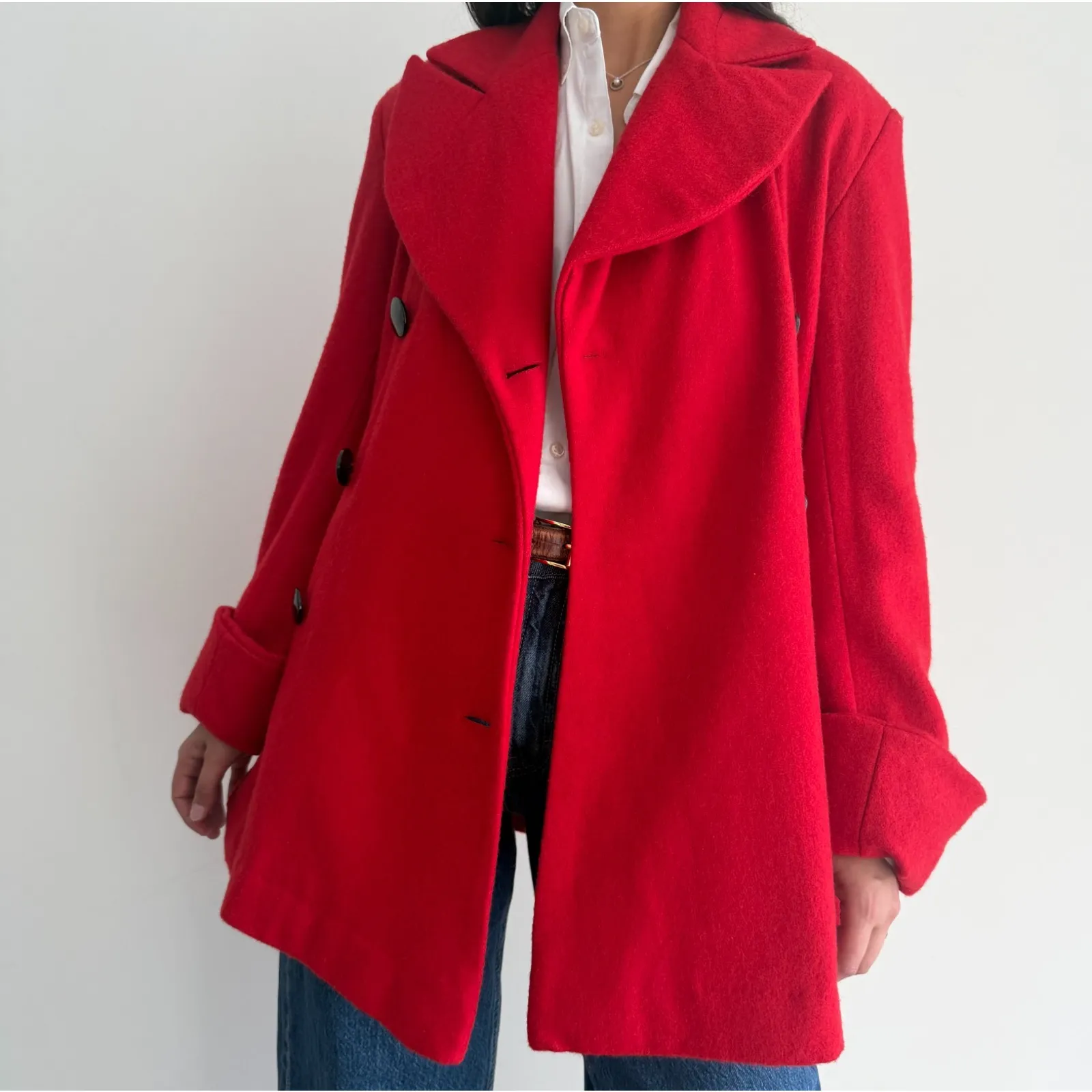 Vintage Pea Coat Womens 6 Red Wool Blend Double Breasted Quiet Luxury Elegant - Image 2