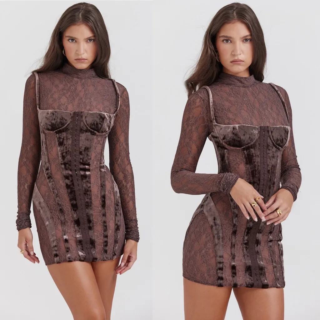 House of CB S D-DD ‎ 'Marica' Brown Velvet & Lace Corset Dress NWOT - Image 2