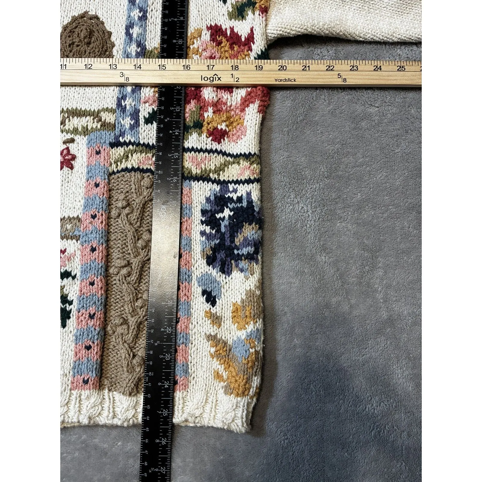 Vintage Crystal Kobe 90's Heavy Knit Grandma Floral Sweater Large Orange - Image 6