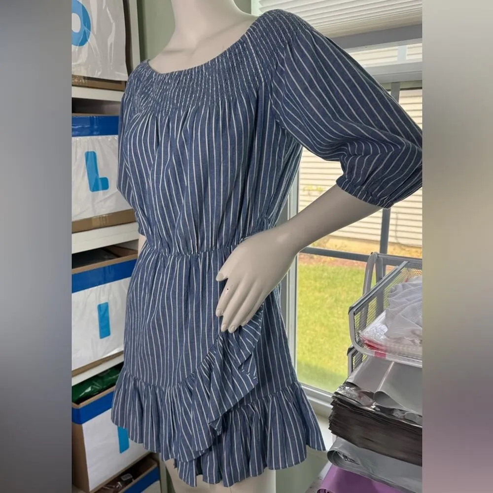 TULAROSA Maida Ruffle Dress in Blue White Stripe Vacation Ruffle Size Small - Image 9
