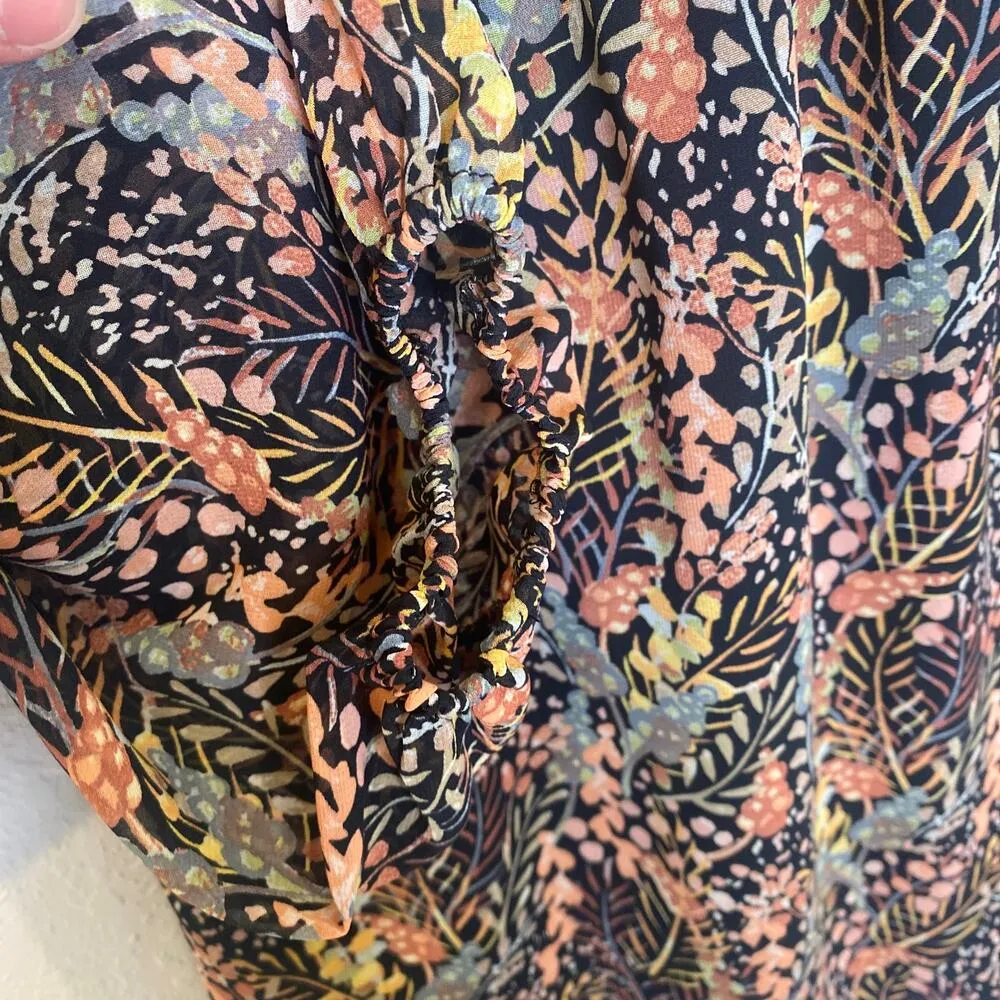 Topshop Surplice Neck Ruffle Sheer Mini Dress Forest Print Lined EUC Sz 6 - Image 6