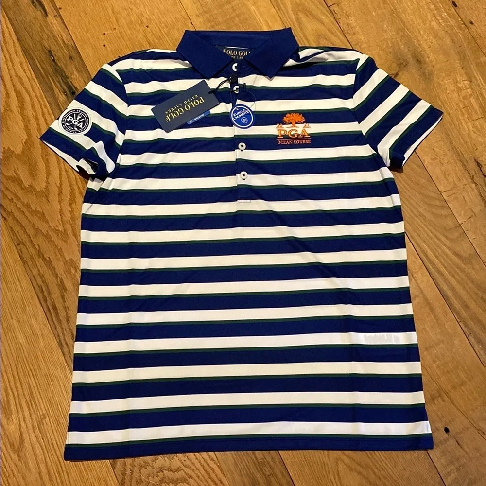 Womens Polo Ralph Lauren Shirt SP Blue Stripe Athletic Golf PGA Kiawah Ocean - Image 2