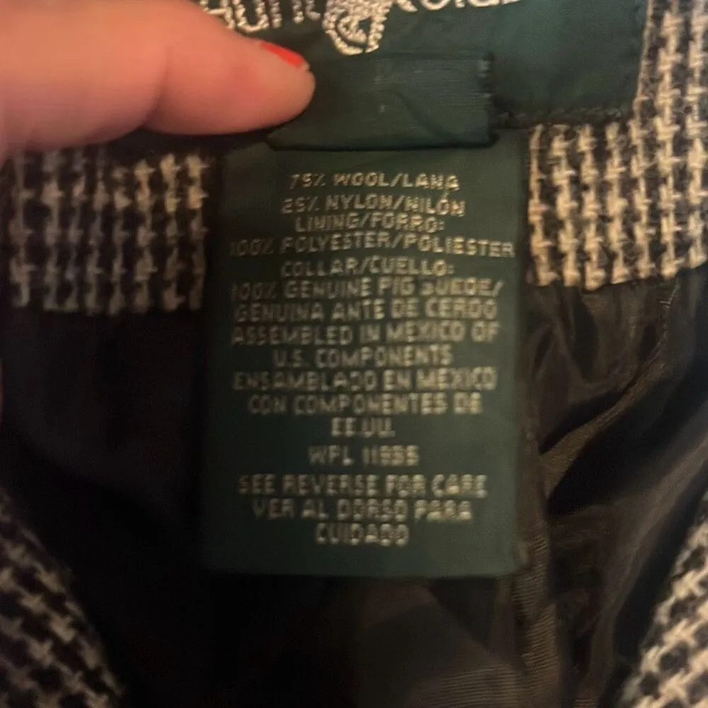 Hunt Club Vintage Black White Plaid Wool Blend Suede Collar Blazer 12 Equestrian - Image 8