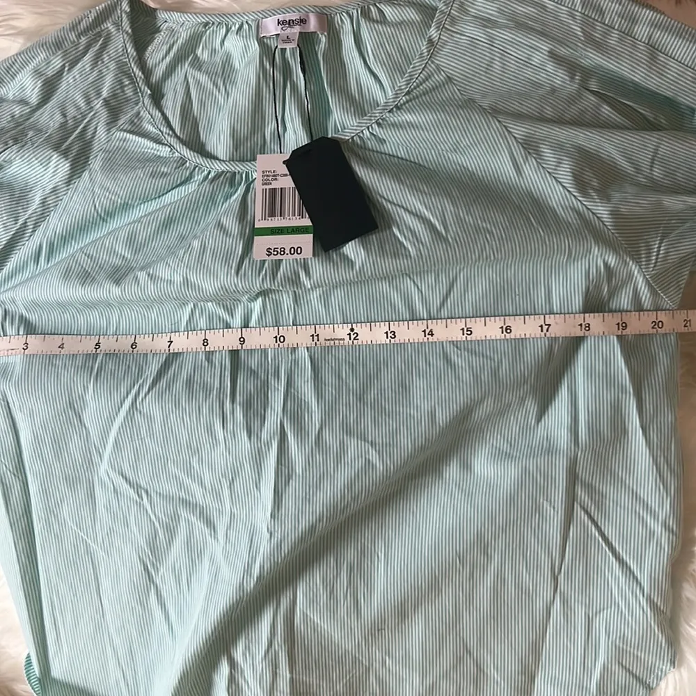 COPY - Kenzie green striped puff-sleeve cotton shirt NWT - Image 5