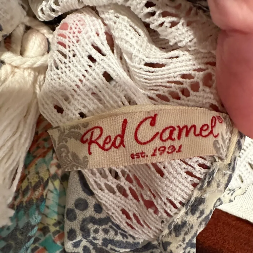 Red Camel Boho Peasant Dress with Crochet Lace Detail M - Image 6