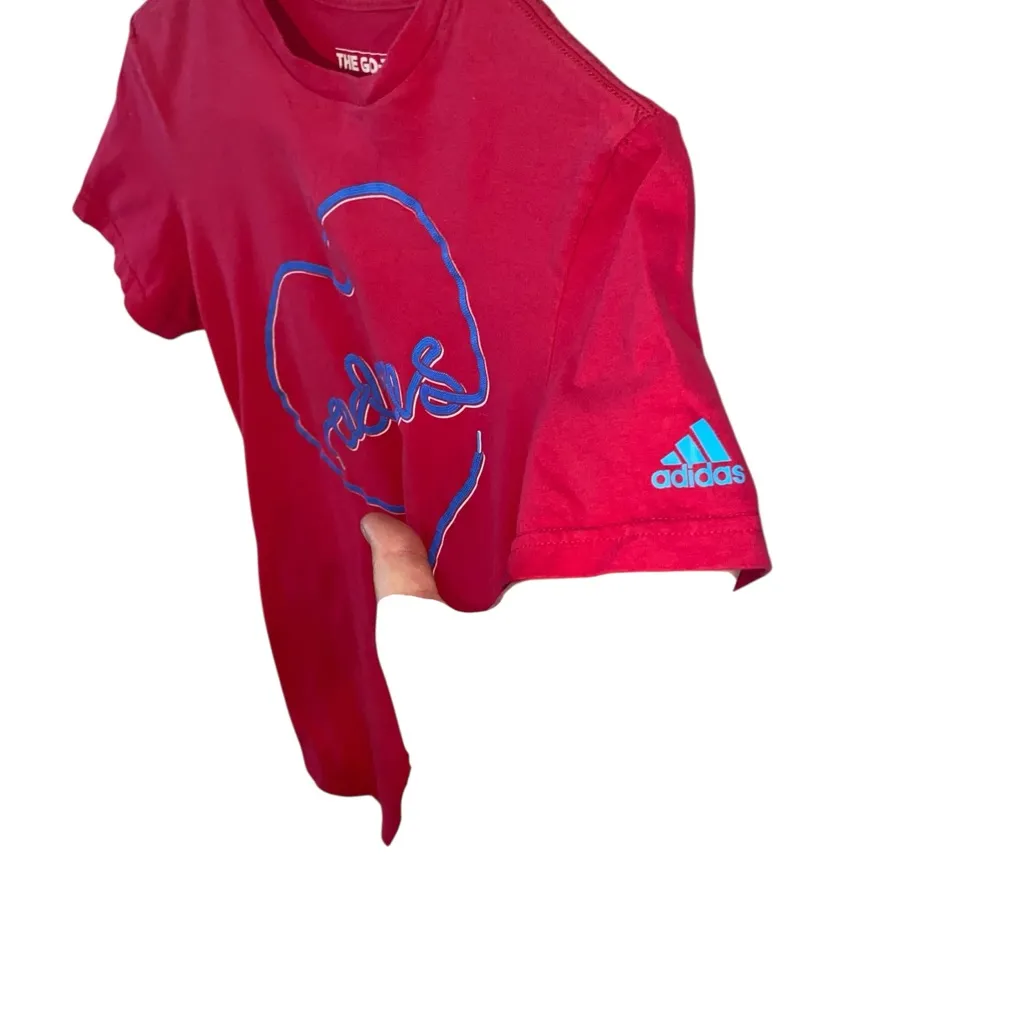 Adidas Pink & Blue Heart Shoe Lace Design Graphic Tee T-shirt “The Go To Tee” - Image 5