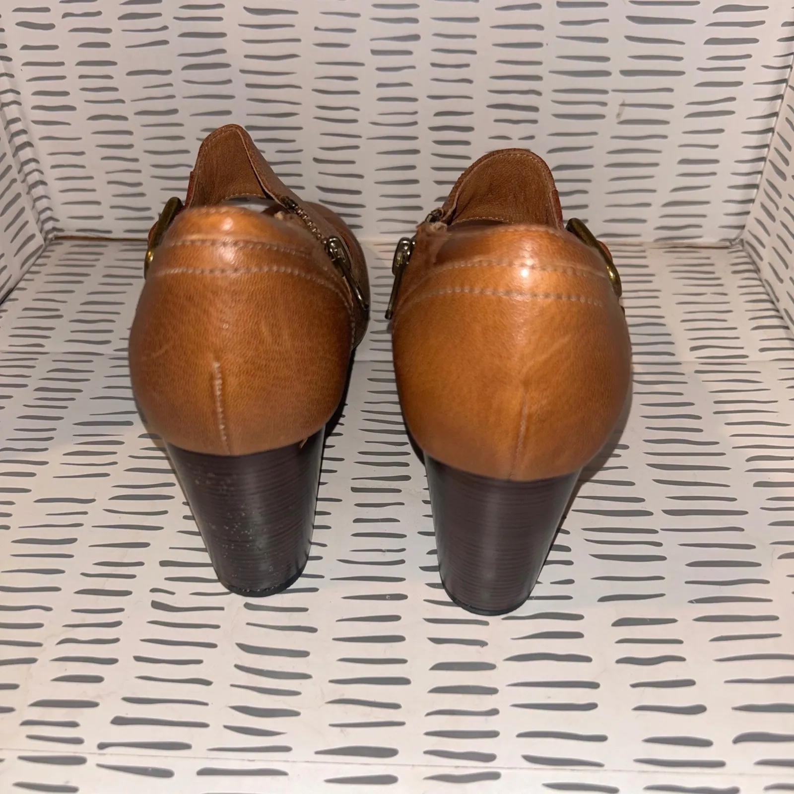 Clarks Indigo Women's‎ Brown Leather Mary Jane Block Heel Zipper Shoes Sz 7.5 - Image 5