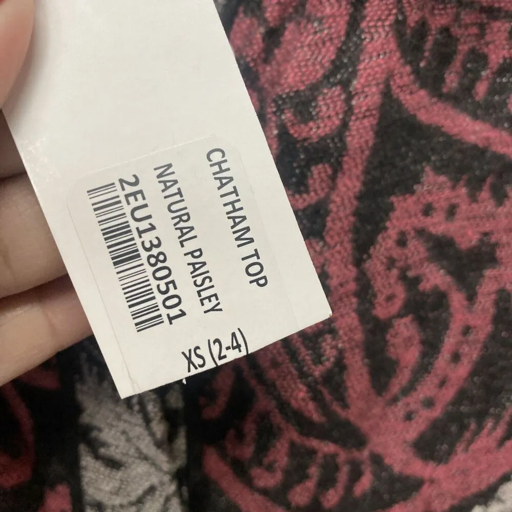 Soft Surroundings Jacquard Shirt Women XS Black Red Paisley Collared Chatnam Top - Image 4