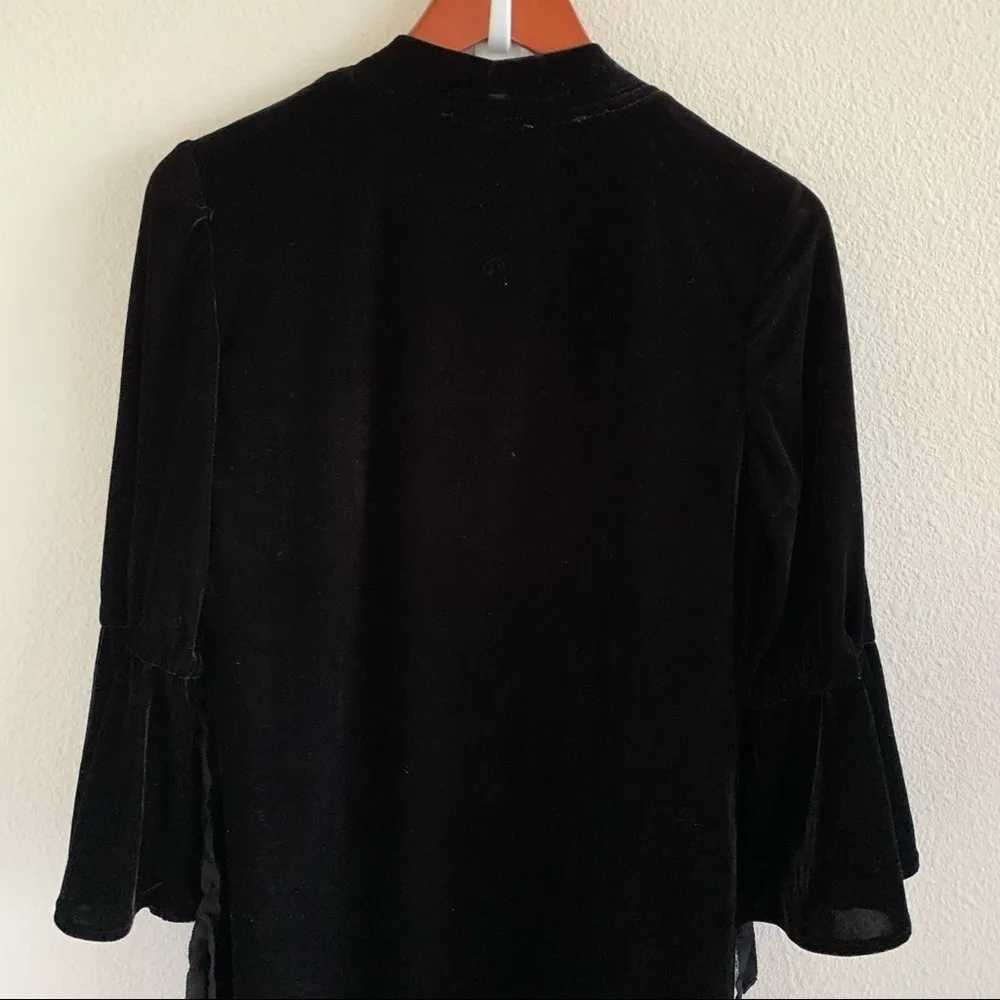 Solitaire Black Velour Long Line Long Open Front Sweater Bell Statement Sleeves - Image 9