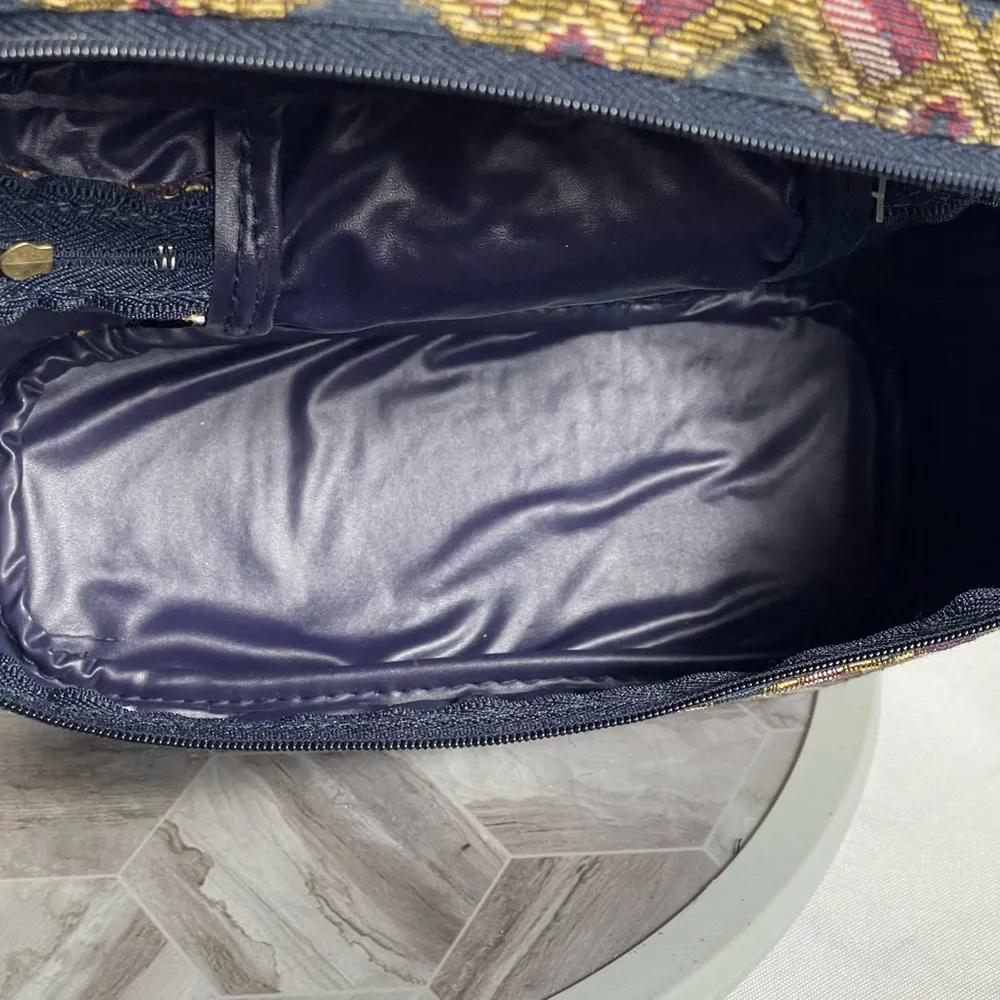 Vintage Tapestry Geometric Cosmetic Travel Bag 9x6x6 Made in Philippines Purple - Image 6