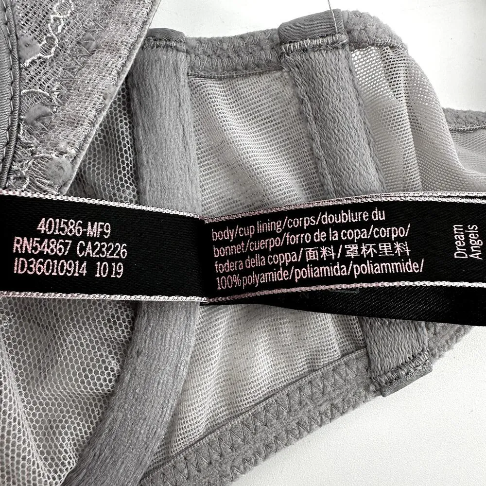 Victoria's Secret Unlined Balconette Bra Dream Angels Lace Underwire Silver 32B - Image 3